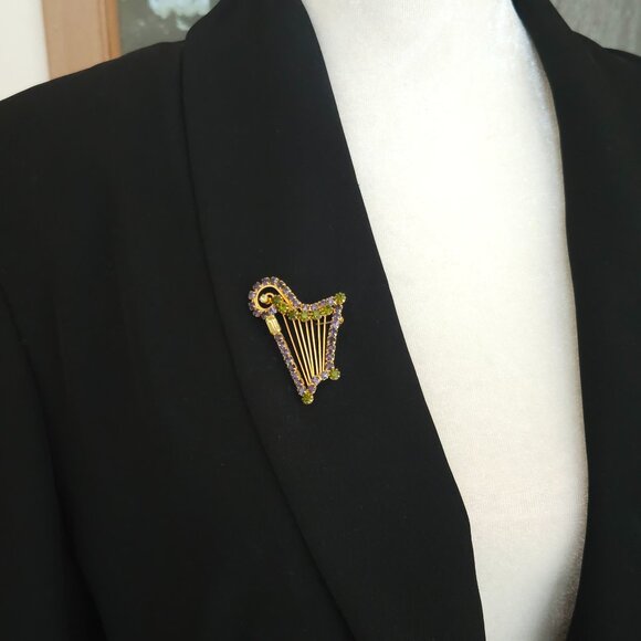 Vintage Hobé Signed Rhinestone Harp Brooch Pin - Picture 3 of 8